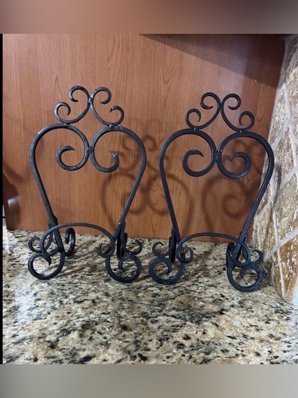 Decorative Black Metal Scroll Table Easel - Set of 2